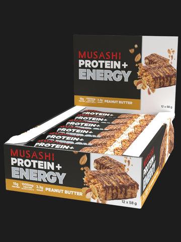 Musashi Protein+ Energy Bar 58g (Box of 12 Bars) Peanut Butter