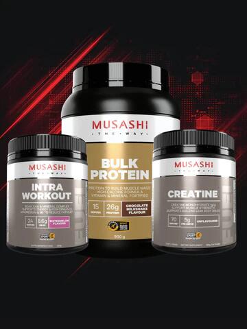 Musashi Rugby League Bundle Pack Vanilla / Unflavoured (350G) / Purple Grape
