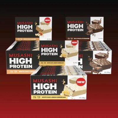 Musashi High Protein Bar Value Bundle Pack Cookies & Cream / Peanut Butter / Dark Chocolate & Salted Caramel