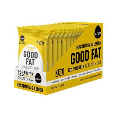 Googys Good Fat Protein Collagen Bar Macadamia & Lemon 45 gm x 12 Pack